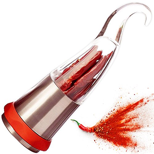Chilimühle Chilischneider (Scharfes Designerstück) Gewürzschneider mit Edelstahl Schneidwerk - schneidet auch andere grobe Kräuter - in Form Einer Chili - sehr originell - 80ml von 1aTTack.de