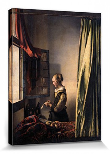 1art1 Johannes Vermeer Poster Brieflesendes Mädchen Am Offenen Fenster, 1657–1659 Bilder Leinwand-Bild Auf Keilrahmen | XXL-Wandbild Poster Kunstdruck Als Leinwandbild 80x60 cm von 1art1