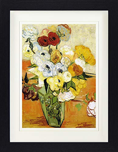 1art1 Vincent Van Gogh Poster Stillleben Mit Japanischer Vase, Rosen Und Anemonen, 1890 Gerahmtes Bild Mit Edlem Passepartout | Wand-Bilder | Im Bilderrahmen 40x30 cm von 1art1