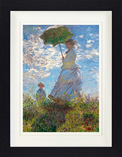 1art1 Claude Monet Poster Frau Mit Sonnenschirm, Madame Monet Mit Ihrem Sohn, 1875 Gerahmtes Bild Mit Edlem Passepartout | Wand-Bilder | Im Bilderrahmen 40x30 cm von 1art1