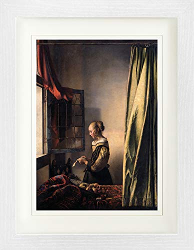 1art1 Johannes Vermeer Poster Brieflesendes Mädchen Am Offenen Fenster, 1657–1659 Gerahmtes Bild Mit Edlem Passepartout | Wand-Bilder | Im Bilderrahmen 40x30 cm von 1art1