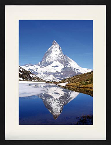 1art1 Berge Poster Matterhorn Mit Riffelsee Gerahmtes Bild Mit Edlem Passepartout | Wand-Bilder | Im Bilderrahmen 80x60 cm von 1art1
