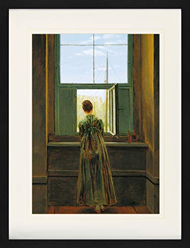 1art1 Caspar David Friedrich Poster Frau Am Fenster, 1822 Gerahmtes Bild Mit Edlem Passepartout | Wand-Bilder | Im Bilderrahmen 80x60 cm von 1art1