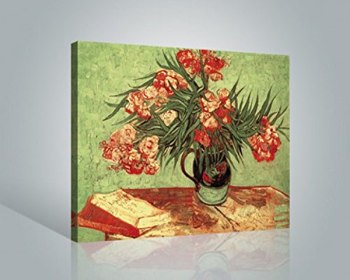 1art1 Vincent Van Gogh Poster Stillleben, Vase Mit Oleander Und Büchern, 1888 Bilder Leinwand-Bild Auf Keilrahmen | XXL-Wandbild Poster Kunstdruck Als Leinwandbild 50x40 cm von 1art1