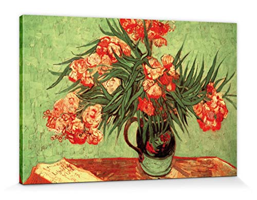 1art1 Vincent Van Gogh Poster Stillleben, Vase Mit Oleander Und Büchern, 1888 Bilder Leinwand-Bild Auf Keilrahmen | XXL-Wandbild Poster Kunstdruck Als Leinwandbild 120x80 cm von 1art1