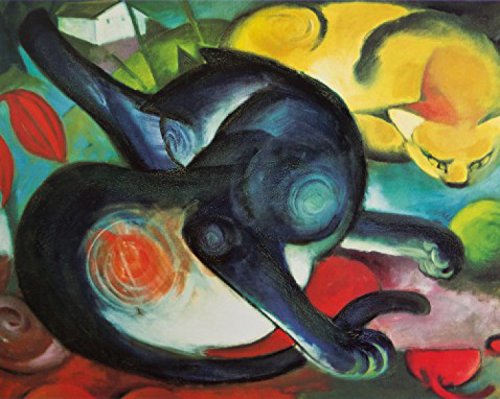 1art1 Franz Marc Poster Zwei Katzen, Blau Und Gelb, 1912 Bilder Leinwand-Bild Auf Keilrahmen | XXL-Wandbild Poster Kunstdruck Als Leinwandbild 50x40 cm von 1art1