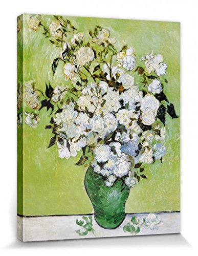 1art1 Vincent Van Gogh Poster Vase Mit Weißen Rosen, 1890 Bilder Leinwand-Bild Auf Keilrahmen | XXL-Wandbild Poster Kunstdruck Als Leinwandbild 50x40 cm von 1art1