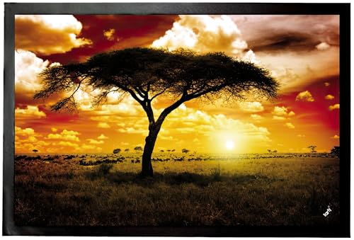 1art1 Afrika Sonnenuntergang In Der Savanne, Akazienbaum Fußmatte Dekomatte Innenbereich | Design Türmatte 60x40 cm von 1art1