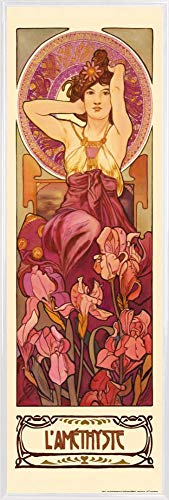 1art1 Alphonse Mucha Poster Kunstdruck Bild und Kunststoff-Rahmen - Die Edelsteine, Amethyst 1900 (91 x 30cm) von 1art1