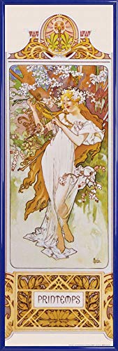 1art1 Alphonse Mucha Poster Kunstdruck Bild und Kunststoff-Rahmen - Die Vier Jahreszeiten II, Frühling, 1896 (91 x 30cm) von 1art1