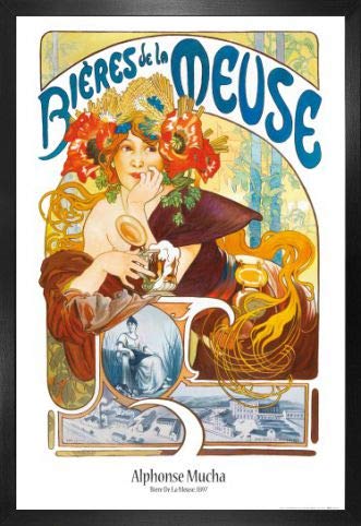 1art1 Alphonse Mucha Poster Plakat | Bild und MDF-Rahmen - Biere Von Der Maas, 1897 (91 x 61cm) von 1art1