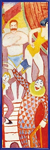 1art1 August Macke Poster Kunstdruck Bild und Kunststoff-Rahmen - Cirkusbild II, Athletenpaar, Clown Und AFFE, 1911, Detail (91 x 30cm) von 1art1