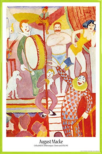1art1 August Macke Poster Plakat | Bild und Kunststoff-Rahmen - Cirkusbild II, Athletenpaar, Clown Und AFFE, 1911 (91 x 61cm) von 1art1