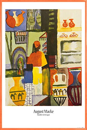 1art1 August Macke Poster Plakat | Bild und Kunststoff-Rahmen - Händler Mit Krügen, 1914 (91 x 61cm) von 1art1