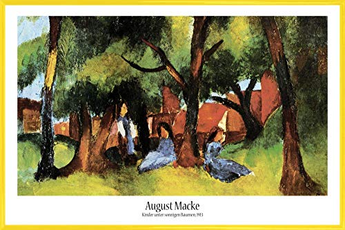 1art1 August Macke Poster Plakat | Bild und Kunststoff-Rahmen - Kinder Unter Sonnigen Bäumen, 1913 (91 x 61cm) von 1art1