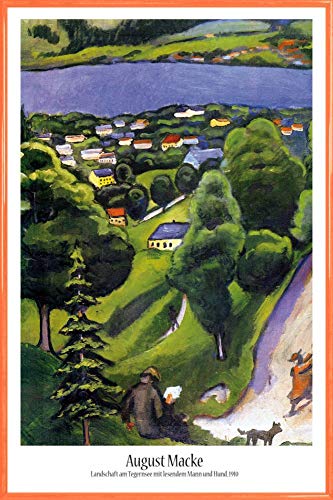 1art1 August Macke Poster Plakat | Bild und Kunststoff-Rahmen - Landschaft Am Tegernsee Mit Lesendem Mann Und Hund, Detail, 1910 (91 x 61cm) von 1art1