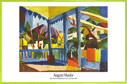 1art1 August Macke Poster Plakat | Bild und Kunststoff-Rahmen - Terrasse des Landhauses In St. Germain, 1914 (91 x 61cm) von 1art1