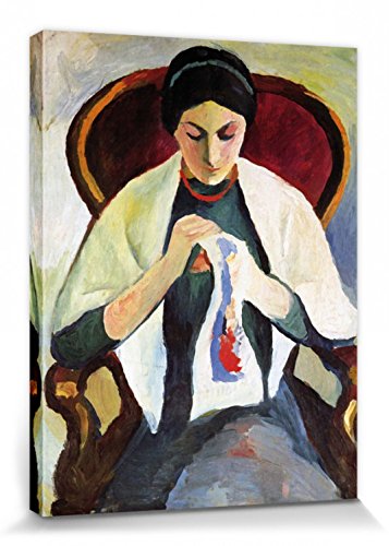 1art1 August Macke Poster Stickende Frau Auf Sessel, Porträt Der Frau des Künstlers, 1909 Bilder Leinwand-Bild Auf Keilrahmen | XXL-Wandbild Poster Kunstdruck Als Leinwandbild 40x30 cm von 1art1