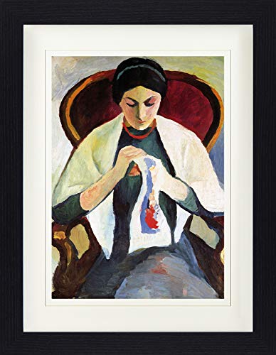 1art1 August Macke Poster Stickende Frau Auf Sessel, Porträt Der Frau des Künstlers, 1909 Gerahmtes Bild Mit Edlem Passepartout | Wand-Bilder | Im Bilderrahmen 40x30 cm von 1art1