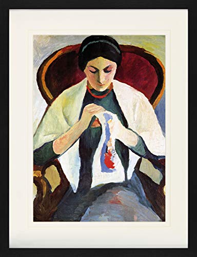 1art1 August Macke Poster Stickende Frau Auf Sessel, Porträt Der Frau des Künstlers, 1909 Gerahmtes Bild Mit Edlem Passepartout | Wand-Bilder | Im Bilderrahmen 80x60 cm von 1art1