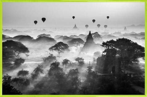 1art1 Bagan Poster Plakat | Bild und Kunststoff-Rahmen - Balloons Over Bagan (91 x 61cm) von 1art1