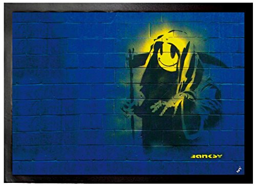 1art1 Banksy Smiley Sensenmann Fußmatte Dekomatte Innenbereich | Design Türmatte 70x50 cm von 1art1