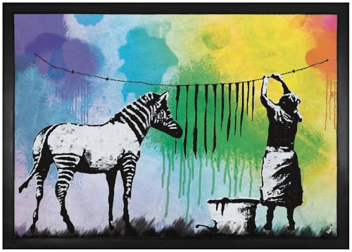 1art1 Banksy Zebra Streifen Waschtag Fußmatte Dekomatte Innenbereich | Design Türmatte 70x50 cm von 1art1