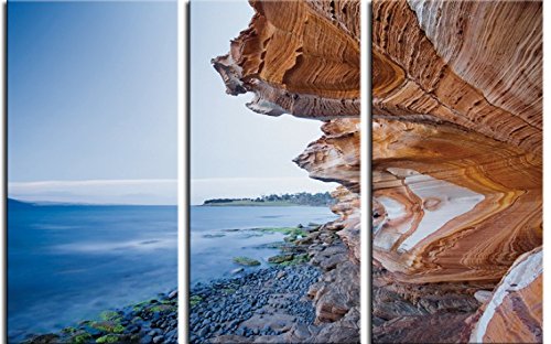 1art1 Berge Poster Die Painted Cliffs In Tasmanien, 3-Teilig Bilder Leinwand-Bild Auf Keilrahmen | XXL-Wandbild Poster Kunstdruck Als Leinwandbild 180x120 cm von 1art1