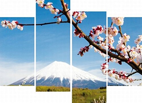 1art1 Berge Poster Fuji Berg, Pflaumenblüten, 4-Teilig Bilder Leinwand-Bild Auf Keilrahmen | XXL-Wandbild Poster Kunstdruck Als Leinwandbild 120x80 cm von 1art1