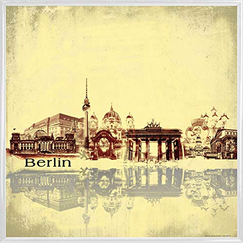 1art1 Berlin Poster Kunstdruck Bild und Kunststoff-Rahmen - Städte-Collage, Vintage Style (40 x 40cm) von 1art1