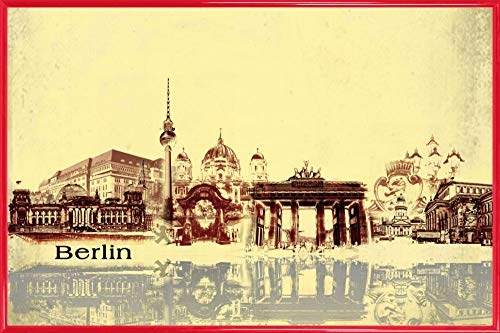 1art1 Berlin Poster Plakat | Bild und Kunststoff-Rahmen - Städte-Collage, Vintage Style (91 x 61cm) von 1art1