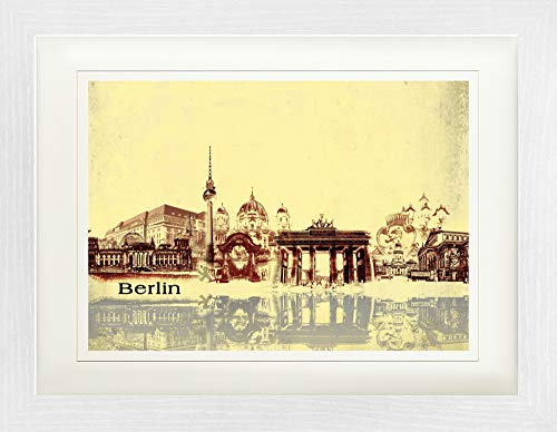 1art1 Berlin Poster Städte-Collage, Vintage Style Gerahmtes Bild Mit Edlem Passepartout | Wand-Bilder | Im Bilderrahmen 40x30 cm von 1art1