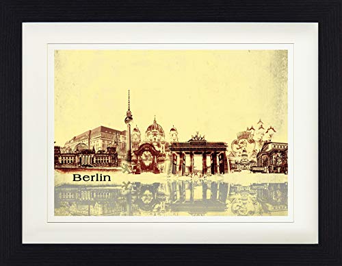 1art1 Berlin Poster Städte-Collage, Vintage Style Gerahmtes Bild Mit Edlem Passepartout | Wand-Bilder | Im Bilderrahmen 40x30 cm von 1art1