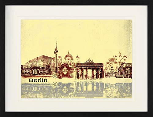 1art1 Berlin Poster Städte-Collage, Vintage Style Gerahmtes Bild Mit Edlem Passepartout | Wand-Bilder | Im Bilderrahmen 80x60 cm von 1art1