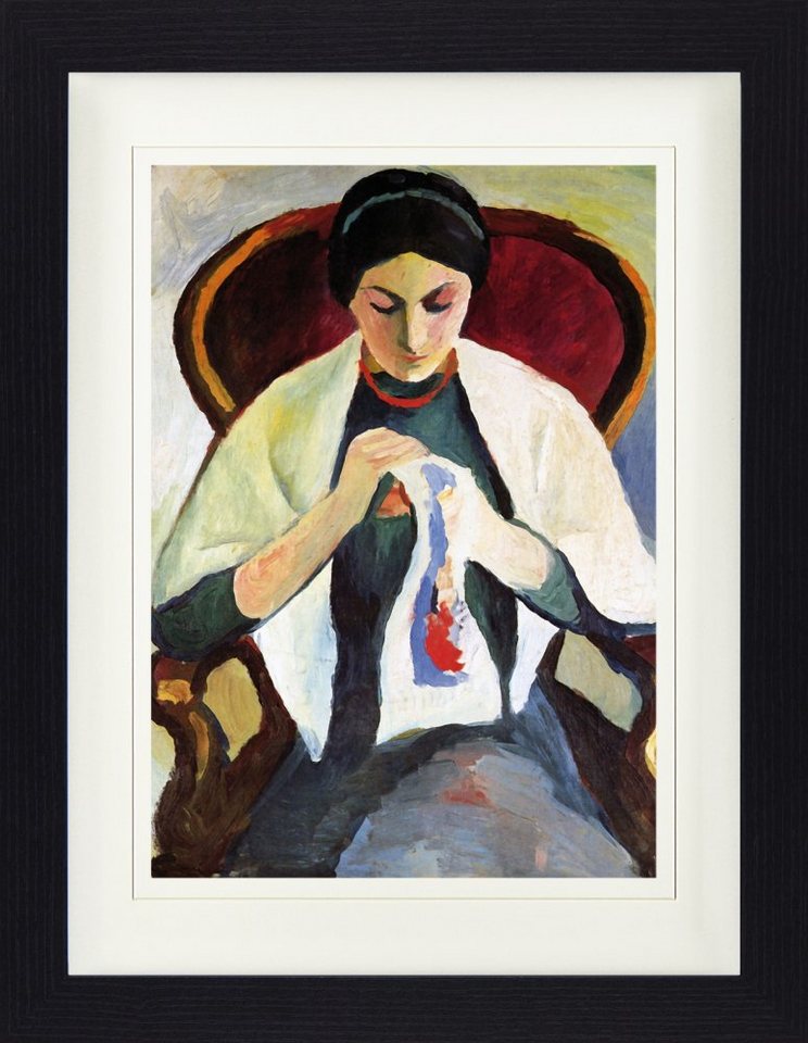 1art1 Bild mit Rahmen August Macke - Stickende Frau Auf Sessel, Porträt Der Frau Des Künstlers, 1909 von 1art1