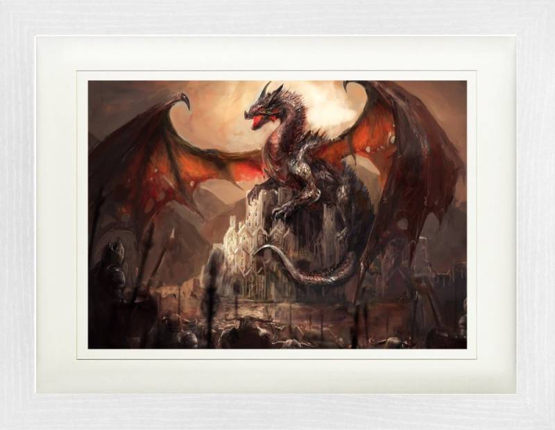 1art1 Bild mit Rahmen Drachen - Ein Schloss, Erobert Von Einem Drachen von 1art1