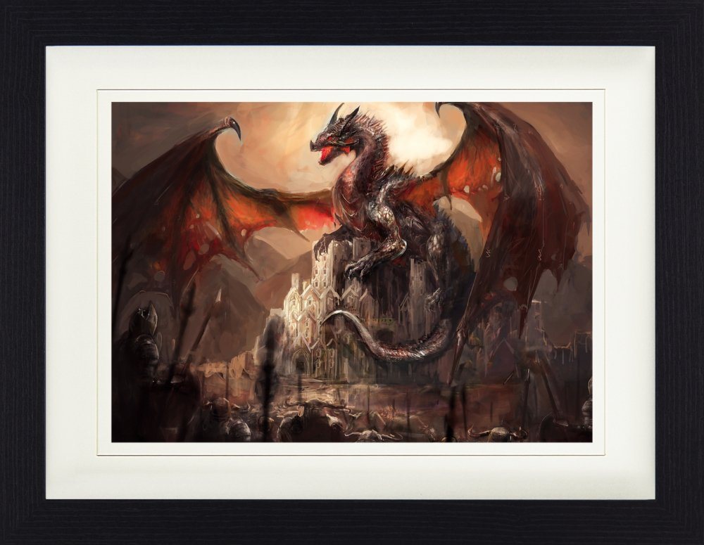 1art1 Bild mit Rahmen Drachen - Ein Schloss, Erobert Von Einem Drachen von 1art1