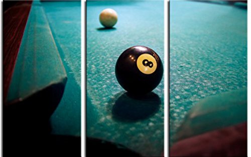 1art1 Billard Poster Schwarze Acht, 3-Teilig Bilder Leinwand-Bild Auf Keilrahmen | XXL-Wandbild Poster Kunstdruck Als Leinwandbild 180x120 cm von 1art1