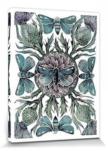 1art1 Blumen Poster Ornamente Aus Faltern Und Disteln Bilder Leinwand-Bild Auf Keilrahmen | XXL-Wandbild Poster Kunstdruck Als Leinwandbild 80x60 cm von 1art1