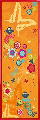 1art1 Blumen Poster Kunstdruck Bild und Kunststoff-Rahmen - Blumenfantasie Mit Eulen Und Schmetterlingen (91 x 30cm) von 1art1