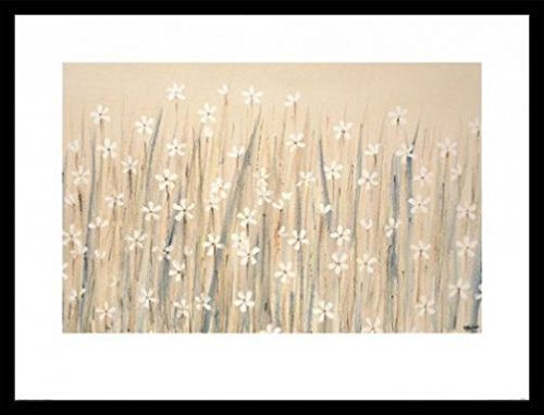 Blumen Poster Kunstdruck Bild und MDF-Rahmen Schwarz - Field of Starry White Flowers, Simon Fairless (80 x 60cm) von 1art1