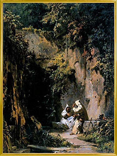 1art1 Carl Spitzweg Poster Kunstdruck Bild und Kunststoff-Rahmen - Disputierende Mönche, 1858-1860 (80 x 60cm) von 1art1