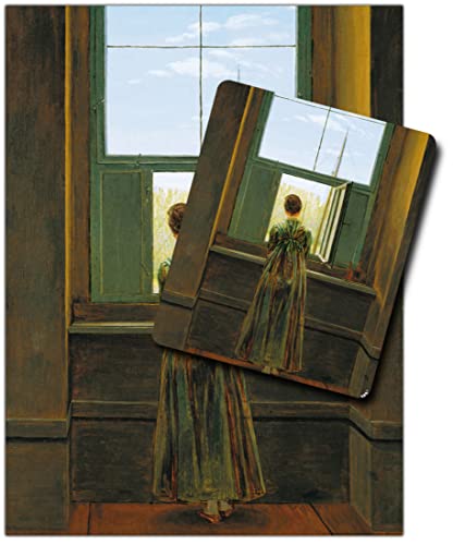 1art1 Caspar David Friedrich, Frau Am Fenster, 1822 1 Kunstdruck Bild (80x60 cm) + 1 Mauspad (23x19 cm) Geschenkset von 1art1