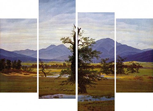 1art1 Caspar David Friedrich Poster Der Einsame Baum, 1822, 4-Teilig Bilder Leinwand-Bild Auf Keilrahmen | XXL-Wandbild Poster Kunstdruck Als Leinwandbild 120x80 cm von 1art1