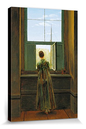 1art1 Caspar David Friedrich Poster Frau Am Fenster, 1822 Bilder Leinwand-Bild Auf Keilrahmen | XXL-Wandbild Poster Kunstdruck Als Leinwandbild 120x80 cm von 1art1