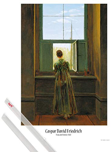 1art1 Caspar David Friedrich Plakat | Bild (91x61 cm) Frau Am Fenster, 1822 + EIN Paar Posterleisten, Transparent von 1art1