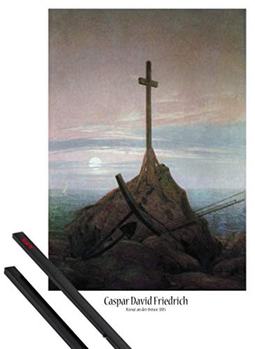 1art1 Caspar David Friedrich Plakat | Bild (91x61 cm) Kreuz An Der Ostsee, 1815 + EIN Paar Posterleisten, Schwarz von 1art1
