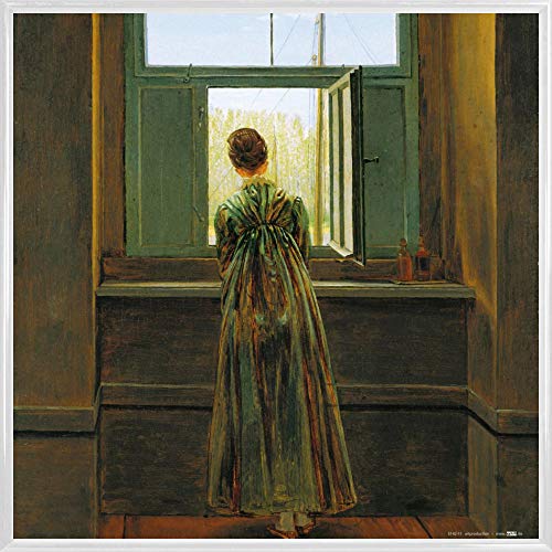 1art1 Caspar David Friedrich Poster Kunstdruck Bild und Kunststoff-Rahmen - Frau Am Fenster, 1822 (40 x 40cm) von 1art1