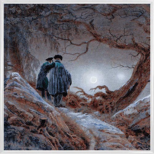 1art1 Caspar David Friedrich Poster Kunstdruck Bild und Kunststoff-Rahmen - Zwei Männer In Betrachtung des Mondes, 1819 (40 x 40cm) von 1art1