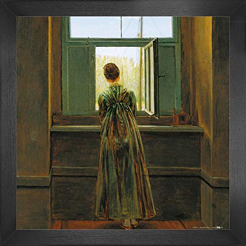 1art1 Caspar David Friedrich Poster Kunstdruck Bild und MDF-Rahmen - Frau Am Fenster, 1822 (40 x 40cm) von 1art1